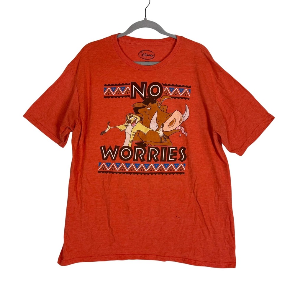 Disney Lion King Shirt Mens XL Orange No Worries Timon Pumbaa Graphic Tee Movie